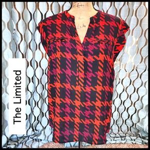 The Limited - Cap Sleeve Pattered Blouse in Red, Purple, Black - Size Large